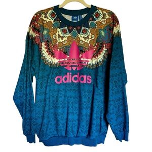 Adidas x Farm Rio Butterfly Borbomix Floral Blue and Pink Graphic Sweatshirt M